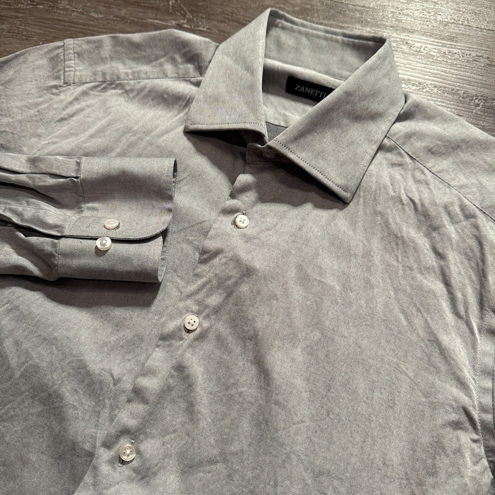 Zanetti Dress Shirt Mens 16 34-35 Gray 100% Cotton Business‎ Minimalist Preppy